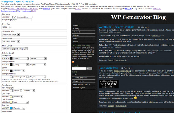 WordPress Theme Generator home page.