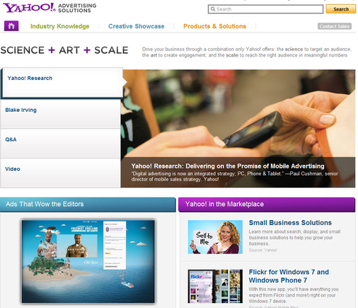 Yahoo! Advertising Solutions home page.