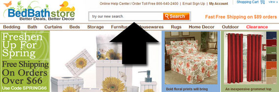 BedBath Store puts its search bar in the center of the header where it is easy to find.