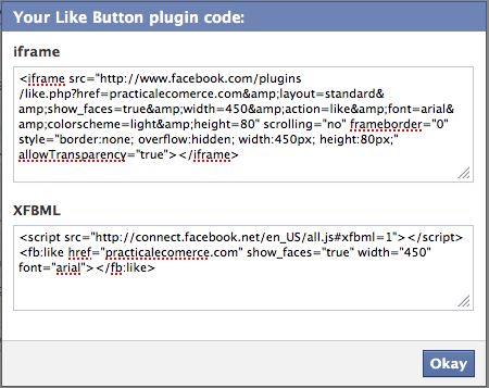 Facebook Like button code example.