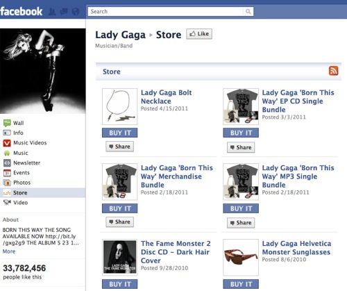 Lady Gaga Facebook store.