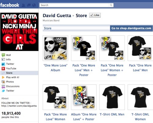 David Guetta Facebook store.