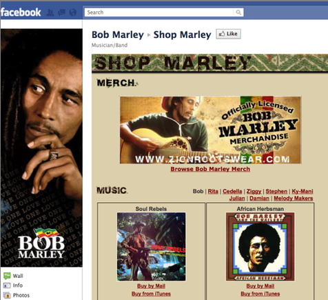 Bob Marley Facebook store.