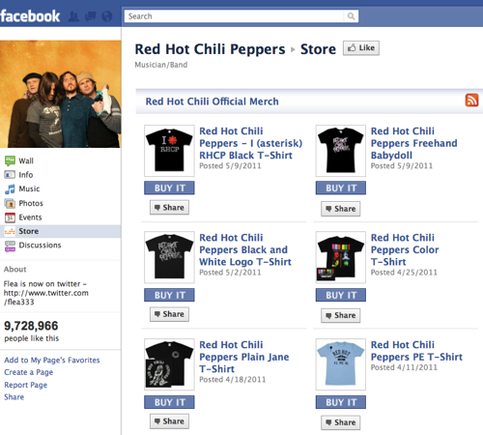 Red Hot Chili Peppers Facebook store.