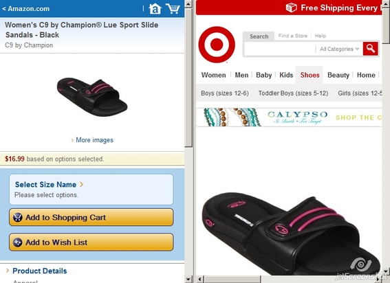 Amazon redirects to a mobile-optimized page on left; Target does not.