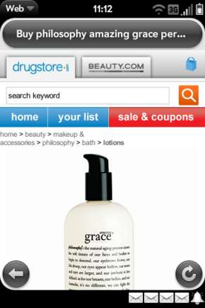 Mobile version of Drugstore.com. 