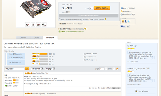 Newegg often has more than 75 individual product reviews on its product detail pages.