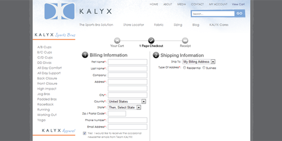 Kalyx uses a single page checkout.