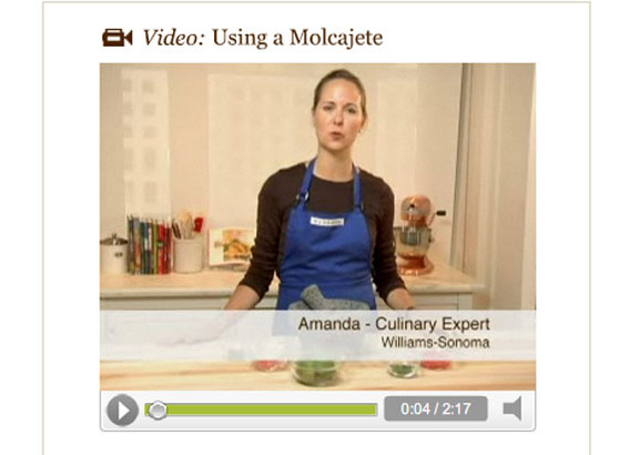Williams-Sonoma demonstrates products in video.