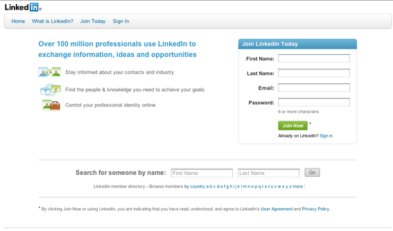 LinkedIn's home page.