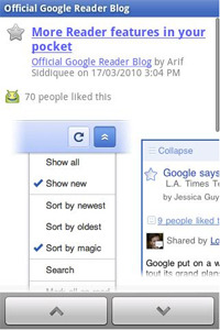 Google Reader app screenshot.