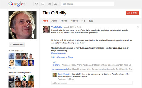 Tim O'Reilly on Google+.