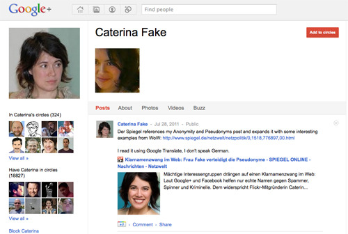 Caterina Fake on Google+.