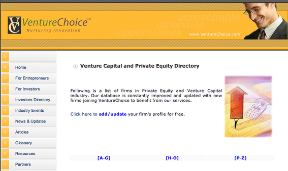 VentureChoice publishes an alphabetical list of venture capital firms.