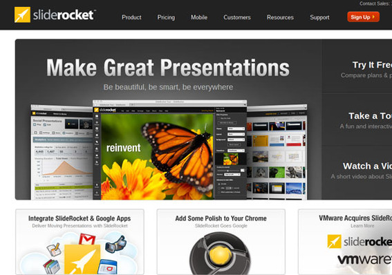 SlideRocket brings measurement, sharing, and multimedia to presentations in for your Chromebook.
