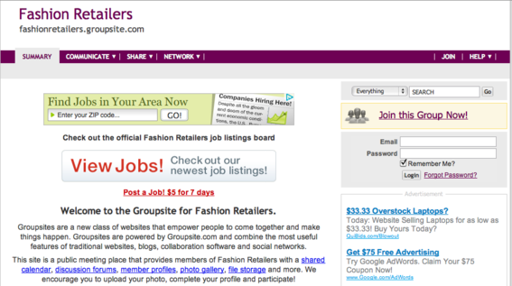 Fashion Retailers is a popular site powered by Groupsite.