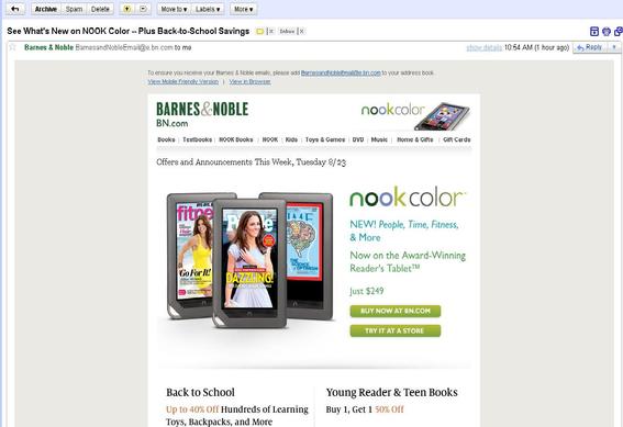 Within 24 hours of receiving cancel notification, thousands of customers — many of whom say they never signed up for Barnes & Noble’s mailing list — received non-discounted sales pitches for the Nook