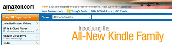 The previous Amazon header was heavy with color and text.