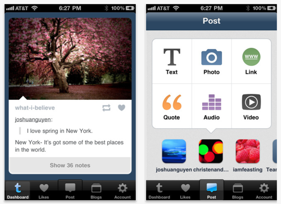 Micro-blogging tool Tumblr offers an iPhone app.