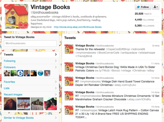 Online retailer Birdhouse Books Twitter layout.
