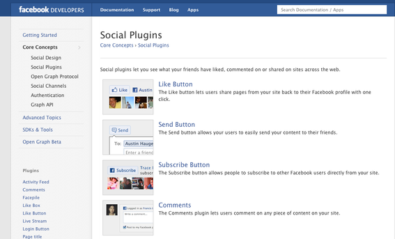 Facebook's "Social Plugins" page.