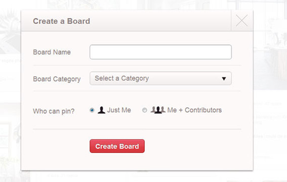 Pinterest requires a board name and category.