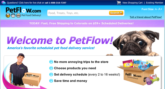 Home page, PetFlow.com.