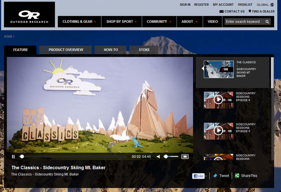 Outdoor Research has a video section on its Magento site.