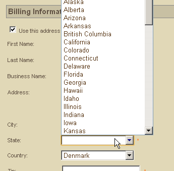 Be sure that any province or state selectors you use are appropriate for the country your customer is in.