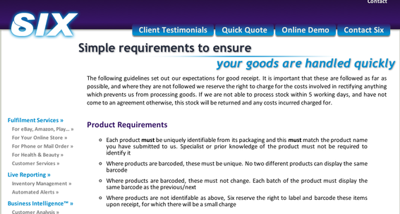 Developing a guidelines and requirements for your suppliers will help them. This graphic shows the packing and receiving guidelines for the author's fulfillment company.