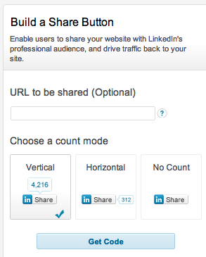 LinkedIn Build a Share button offers limited options.
