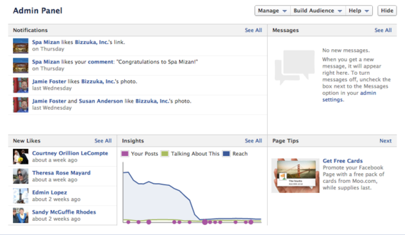 The Admin Panel provides a snapshot of page activity and engagement.