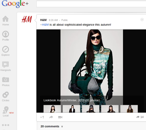 H&M's Google+ page can be a good example for marketers.