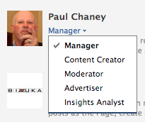 Page administrators can select from five roles.
