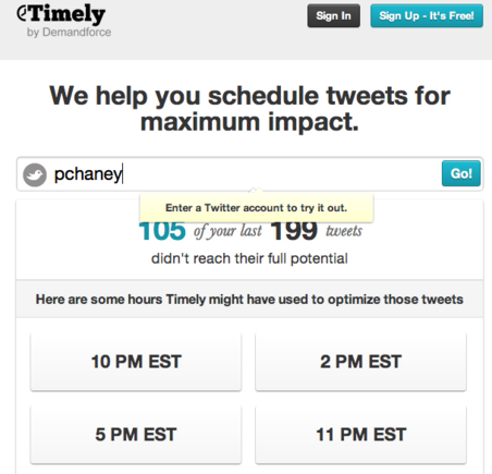 Timely schedules tweets for posting at optimal times.