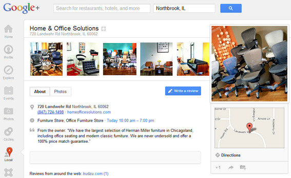 Home Office Solutions' Google+ Places page.