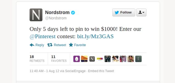 Nordstrom supported is pin-to-win contest across social media and on its own site.