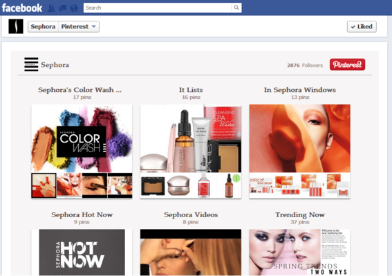Example of Pinterest app by cosmetics company Sephora.