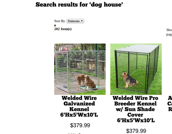 The retailer includes, as the example described, dog kennels in the result set for search of dog houses.