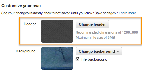 Scroll to "Customize your own" and click "change header."