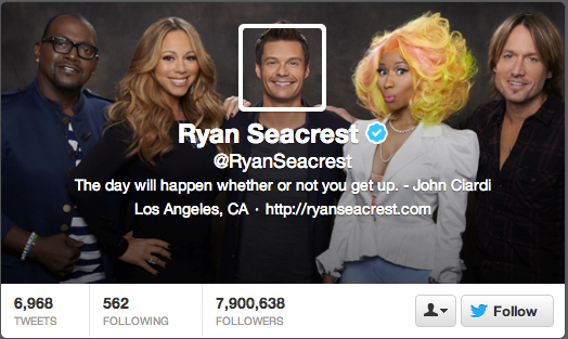 TV personality Ryan Seacrest creatively blends his profile image with the header.