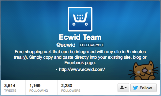 Ecommerce platform provider Ecwid matches the color scheme of its profile image and header.