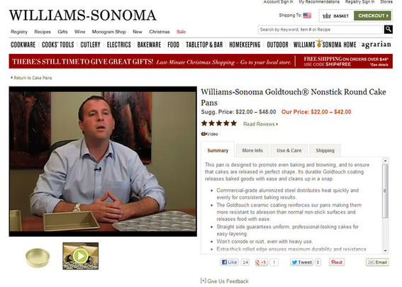 Williams-Sonoma displays videos in the same space as product images.