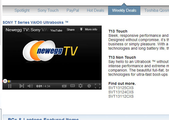 Like many retailers, Newegg uses YouTube to host its product videos.
