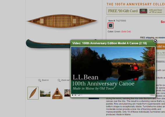 L.L.Bean using high quality product videos to help sell key products.