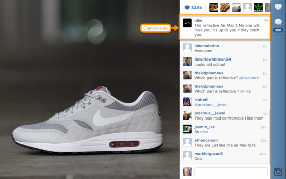 Nike Instagram photo showing caption area.