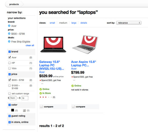 Target uses a guided search to help personalize its site.