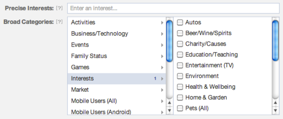 Interests and categories are where Facebook ad targeting excels.