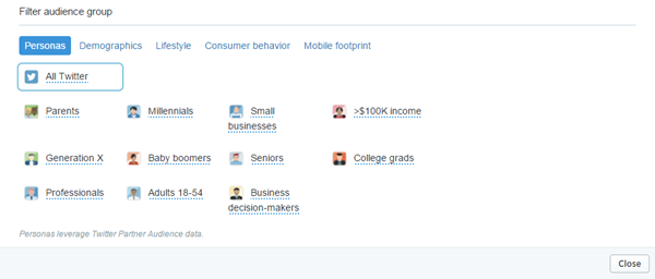 Audience comparison categories within Twitter Analytics.
