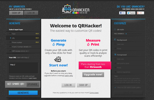QR Hacker has both a free and premium plan for QR code customization.